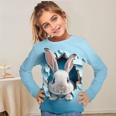 billiga Flickans 3D-djur-Flickor 3D Tecknat Kanin T-shirt Långärmad 3D-tryck Sommar Höst Aktiv Mode söt stil Polyester Barn 3-12 år Utomhus Ledigt Dagligen Normal