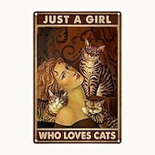 cheap Metal Tin Sign-1pc Retro Metal Tin Sign Cute Cat Tin Sign Vintage Kitchen Signs Wall Decor, Painting Wall Hanging for Home Decor Wall Art Metal Tin Sign 20x30cm/8&#039;&#039;x12&#039;&#039;