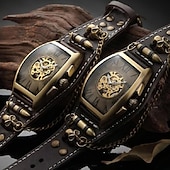 olcso Mechanikus órák-menő férfi stílusú automata mechanikus analóg óra steam punk rock gótikus bőr szíj fekete brwon óra golyó üreges faragott kivitel