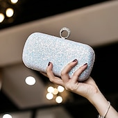 cheap Clutches &amp; Evening Bags-Women&#039;s Clutch Evening Bag Wristlet Clutch Bags PU Leather Party Bridal Shower Holiday Rhinestone Large Capacity Lightweight Durable Solid Color Small white Small black Small blue