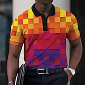 olcso Férfi geometrikus póló-Férfi Grafika Pólóingek Golfing Rövid ujjú Pólóingek Galléros ingek Alkalmi Nyaralási viselet Rave Wear Party ruhák Gombok 3D nyomtatás Fekete Rubin Medence