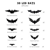 levne Halloweenská světla-halloween 12/24ks led světelná nástěnná výzdoba netopýrů, 3D netopýří halloweenská dekorace vnitřní nálepky netopýrů, voděodolné černé strašidelné kutilské netopýry pro domácí dekoraci vnitřní venkovní párty dekorace