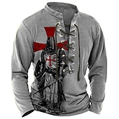 economico Magliette di fede-Per uomo Cavalieri Templari Stampe Grafiche Maglietta grafica Camicia vintage Manica Lunga maglietta Camicia Moda Designer Casual All&#039;aperto Vacanza Abbigliamento quotidiano Blu Marrone Verde