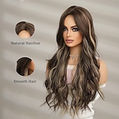 economico Parrucche trendy sintetiche-parrucche castane a onde lunghe parrucca per le donne parrucca di capelli dell&#039;onda del corpo con parrucca bionda evidenziata per le donne uso quotidiano del partito parrucche del partito di cosplay