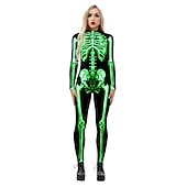 billige Damekostymer-Cosplay kostyme Huddrag Kroppsdrakt Skjelett Kranium Ett Stykke Barne Voksne Dame Karneval Maskerade Mardi Gras Fest Ytelse Enkle Halloween-kostymer Kle deg opp