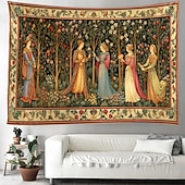 baratos Tapeçaria Medieval-Tapeçaria Medieval Tapeçaria da Idade Média Jardim Mulheres Nobres Grande Tapeçaria Pintura de Parede Decoração Foto Cortina de Cama Decoração para Casa Quarto Sala de Estar