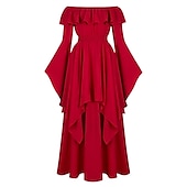 economico Vestito-Elegante Medievale Rinascimento Abito da cocktail Abito ispirato alla Reggenza Fiera del Ren Manica a Palloncino Vichingo Elfico Senza spalline Tinta unica Per donna Celtico Costumi da pirata Fantasia