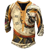 economico Stile etnico-Per uomo Stampe Grafiche Orologio Maglia Henley Maglietta grafica Camicia vintage Manica Lunga Stampa 3D Moda Essenziale Casual All&#039;aperto Vacanza Quotidiano Primavera &amp; Autunno Marrone Scuro Marrone