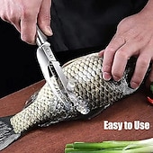 abordables Utensilios de cocina y gadgets-Cuchillo de escamas de pescado 3 en 1 de acero inoxidable, raspador de escamas de cuchillo de corte/raspado/excavación, peladores de dientes de sierra, fileteado de deshuesado