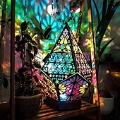 cheap Projector Lamp&amp;Laser Projector-Wooden Bohemian Floor Lamp, USB Charging Hollow Geometric Colorful Lamp Retro Bohemian Light Lamp, LED Colorful Diamond Shaped Lights 3D Projection Night Lamp Desk Lamp Home Decor