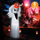 baratos Iluminação de Acessórios de Halloween-decorações de halloween abóbora inflável explodir branco iluminado fantasma boneca assustador com elevação inflável adereço decoração abóbora quintal gramado adereço decoração para interior ao ar livre