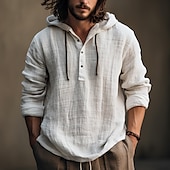 economico Camicie da uomo-Per uomo Camicia camicia di lino Camicia in calicò Camicia con cappuccio Liscio Informale Giornaliero Bianco Blu Marrone Verde Manica lunga Con cappuccio Primavera estate Abbigliamento