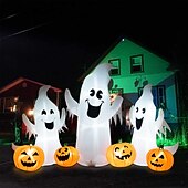 tanie Oświetlenie rekwizytów na Halloween-Dmuchane, oświetlone duchy i dynie na Halloween o długości 7 stóp, 3 dmuchane duchy z diodami LED do trawnika na podwórku wewnątrz, dekoracji halloween na zewnątrz