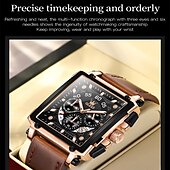 abordables Relojes de Cuarzo-Reloj de cuarzo OLEVS para hombres calendario cronógrafo gran bisel reloj impermeable de cuero genuino