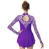 billige Figur skating kjoler-Kjole til kunstløp Dame Jente Skøyteløp Kjoler Drakter Hvit Gul Mørk Lilla Spandex Høy Elastisitet Profesjonell Konkurranse Skøyteklær Mote Langermet Kunstløp