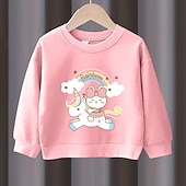 preiswerte Sets-2 Stück Kinder Mädchen Regenbogen Rundhalsausschnitt Hoodie- und Jogginghosen-Set einstellen Langarm Aktiv Outdoor Baumwolle 3-7 Jahre Frühling Schwarzer Einhornpullover + schöne schwarze Hose