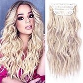 abordables Clip dans les extensions-4pcs clip dans les extensions de cheveux blond miel mélangé brun clair 20 pouces de long extensions de cheveux synthétiques ondulés