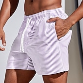 お買い得  男性用水泳パンツ-男性用 ボードショーツ スイムショーツ スイムトランク サマーショーツ ビーチショーツ ドローストリング メッシュ裏地付き 弾性ウエスト グラフィック 縞 高通気性 ソフト ショート カジュアル 日常 祝日 ストリートファッション ハワイアン ライトグリーン ピンク マイクロエラスティック
