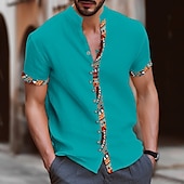 Herren Stammes Vintage Hemd Knopfhemd Kurzarm Mode Streetwear Designer Urlaub Straße Täglich Sommer Frühling Stehkragen Druck Blau-Grün Weiß Marineblau Blau Orange preiswerte Ethnisches Muster-Herren Stammes Vintage Hemd Knopfhemd Kurzarm Mode Streetwear Designer Urlaub Straße Täglich Sommer Frühling Stehkragen Druck Blau-Grün Weiß Marineblau Blau Orange