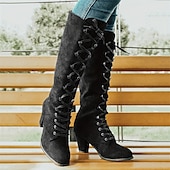 abordables Botas de moda-Botas azules con cordones hasta la rodilla para mujer con tacones en bloque para moda y ropa informal