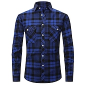 preiswerte Hemdjacke für Herren-Herren Hemd Flanellhemd Kariertes Hemd Knopfhemd Overshirt Karo Outdoor Alltagskleidung Weiß Wein Rote Marineblau Langarm Revers Frühling &amp; Herbst Bekleidung Fronttasche