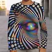 billiga Pojkens 3D Vision &amp; Geometri-pojkar 3D-grafik optisk illusion t-shirt långärmad 3D-tryck sommar vår höst sport mode streetwear polyester barn 4-12 år utomhus casual daglig normal passform
