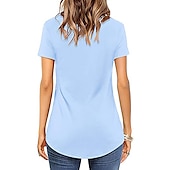 voordelige Effen t-shirt-T-shirt Dames Zwart-1 Wit Blozend Roze Effen Kruiselingse voorkant Dagelijks Basic V-hals Normale pasvorm M / M