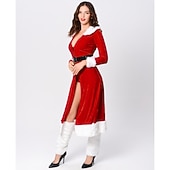 billiga Vuxna juldräkter-jultomten Mrs.Claus Kläder Julhatt Fin julklänning Dam Jul Karnival julafton Jul Vuxna Fest Jul Klänning Skärp Benvärmare
