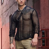 preiswerte Basic-T-Shirts-Herren T Shirt T-Shirt Langarm Rundhalsausschnitt Sommer Einfach Mode Designer Basic Loch Urlaub Straße Ausgehen Schwarz Weiß Top T-Shirt für Herren