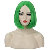 economico Parrucche di Carnevale-parrucca fucsia per donna parrucca caschetto rosa fucsia parrucca magenta corta dritta parte centrale parrucche sintetiche resistenti al calore per feste in costume cosplay