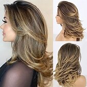 abordables Perruques Synthétiques Sans Bonnet-perruques grises longues couches pour femmes perruque ondulée argentée perruques de remplacement de cheveux d&#039;aspect naturel perruque de cheveux synthétiques résistant à la chaleur pour une