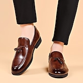 cheap Semi-Formal-Men&#039;s Brown Leather Tassel Loafers – Classic Slip-On Dress Shoes for Business, Weddings, and Formal Events