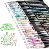 preiswerte Mal-, Zeichen- und Künstlerbedarf-8/12/24 Farben Umrissmarker, selbst doppelzeilig, selbst umrissen, metallische Stifte für Sammelalben, Fotoalben, Geschenkkarten, Ostereier, Kunsthandwerk