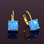 tanie Kolczyki-Damskie Kolczyki Klasyczny Cenny Moda Nowoczesne Kolczyki Biżuteria Złoty Kwadratowy Biały Opal / Złoty kwadratowy czerwony i zielony opal / Złoty Kwadratowy Niebieski Opal Na Impreza Święta 1 para