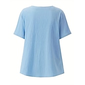 economico Camicie-Camicia da donna 100% Cotone Camicia Blusa Stampa a bottoni Weekend Streetwear Di base Casual Simile lino Manica corta Collo tondo Bianco Estate Primavera
