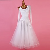 cheap Ballroom Dancewear-Ballroom Dance Dress Appliques Crystals / Rhinestones Women&#039;s Performance Long Sleeve Chinlon Organza