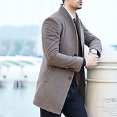 billiga Trenchcoat för män-Herr Vinterkappa Yllekappa Rock Trenchcoat Utomhus Dagliga kläder Höst vinter Polyester Vindtät jacka Ytterkläder Kläder Mode Streetwear Slät Drottning Anne Enkelknäppt med Ett Knapphål