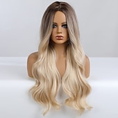 abordables Perruques Synthétiques Sans Bonnet-Blonde Brown Wavy Body Wave Full wig Hair for Women Lady Girl Middle Part 26 pouces résistant à la chaleur synthétique perruque d'aspect naturel quotidien à tout moment cosplay party