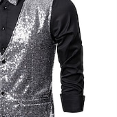 economico Costumi da Palco-Gilet classico da uomo in paillettes vestibilità su misura scollo a V monopetto a tre bottoni argento nero borgogna