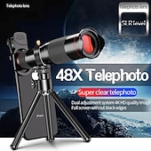 abordables Télémètres et télescopes-48x super téléobjectif zoom objectif de téléphone portable puissant télescope monoculaire en métal mobile hd téléobjectif avec trépied pour le camping