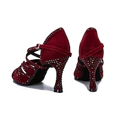 cheap Latin Shoes-Women&#039;s Latin Dance Shoes Professional Sparkling Shoes Party Stylish Sparkling Glitter Flared Heel Open Toe Buckle Adults&#039; Drak Red