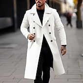 billiga Trenchcoat för män-Herr Vinterkappa Peacoat Trenchcoat Utomhus Dagliga kläder Höst vinter Polyester Vindtät jacka Ytterkläder Kläder Mode Streetwear Slät Nedvikt Öppen front