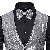 economico Costumi da Palco-Gilet classico da uomo in paillettes vestibilità su misura scollo a V monopetto a tre bottoni argento nero borgogna