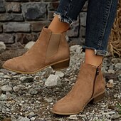 levne Boty Chelsea-Dámské semišové chelsea kotníkové boty s bočním zipem, nízkým podpatkem, nazouvací krátké kozačky pro ležérní podzimní outfity, outdoorové procházky a každodenní nošení