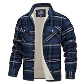 preiswerte Herrenjacken &amp; Herrenmäntel-Herren Trucker Jacke Hemdjacke Shacket Flanell-Fleecejacke Outdoor Freizeitskleidung Warm Knopf Tasche Herbst Winter Farbblock Modisch Strassenmode Kargen Standard kleiner Finger Schwarz Marinenblau