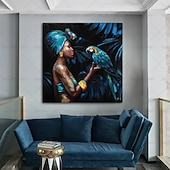 baratos Pinturas de Pessoas-grande mulher africana pintura artesanal pintura a óleo pintada à mão arte da parede nórdico papagaio mulher africana lona pintura abstrata fotos de arte da parede decoração de casa lona enrolada sem