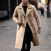 billiga Trenchcoat för män-Herr Vinterkappa Peacoat Trenchcoat Utomhus Dagliga kläder Höst vinter Polyester Vindtät jacka Ytterkläder Kläder Mode Streetwear Slät Nedvikt Öppen front