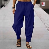 cheap Holiday-Men&#039;s Trousers Summer Pants Baggy Pants Pocket Drawstring Elastic Waist Stripe Full Length Casual Daily Fashion Classic Style Loose Fit Dark Brown Dark Khaki Inelastic