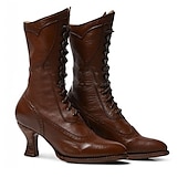 cheap 1920s-Women&#039;s Brown Faux Leather Victorian Lace-Up Boots with Low Heel - Classic and Elegant for Cosplay, Costume Parties, and Vintage-Inspired Outfits