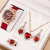 abordables Relojes de Cuarzo-5 unids/set de relojes para mujer, reloj de pulsera de cuero para mujer, reloj de pulsera simple e informal a la moda para mujer y regalo de joyería